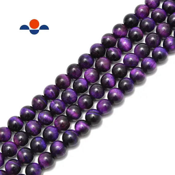 Purple Tiger Eye Smooth Round Beads Size 6mm 8mm 10mm 15.5" Strand