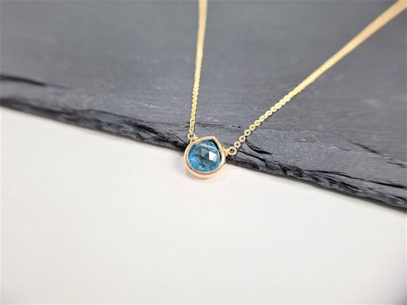 Swiss Blue Topaz Necklace, December Birthstone / Handmade Jewelry / Swiss Topaz Necklace, Necklaces For Women, Simple Gold Necklace, Dainty