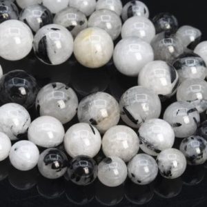 Shop Tourmalinated Quartz Beads! Genuine Natural Black Rutilated Quartz, Tourmalinated Quartz Loose Beads Grade A Round Shape 6mm 8mm 10mm 12mm | Natural genuine round Tourmalinated Quartz beads for beading and jewelry making.  #jewelry #beads #beadedjewelry #diyjewelry #jewelrymaking #beadstore #beading #affiliate #ad