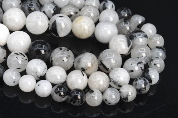 Genuine Natural Black Rutilated Quartz, Tourmalinated Quartz Loose Beads Grade A Round Shape 6mm 8mm 10mm 12mm