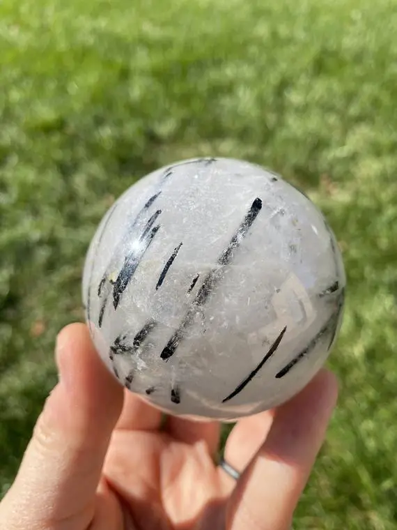 Tourmalinated Quartz Sphere - Polished Tourmalated Quartz Crystal Sphere - Large Black Tourmaline In Quartz - Unique Crystal Ball - 11