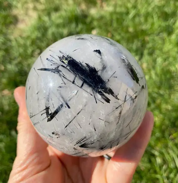 Tourmalinated Quartz Sphere - Large Tourmalated Quartz Crystal Sphere - Polished Quartz Stone Sphere - One Of A Kind Quartz Sphere - 10
