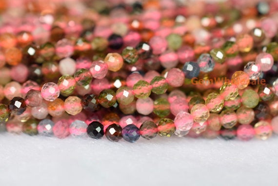 15.5" 2mm Aa Genuine Tourmaline Round Faceted Beads, Multi Color Semi-precious Stone,natural Gemstone Jewelry Beads Supply, Lgyo