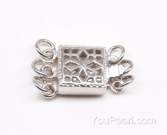 Triple Strand Clasps, 925 Sterling Silver Findings, Filigree Box Clasp, Elastic Clasp, Pearl Clasp, Jewelry Clasps, 8mm, Cs1032