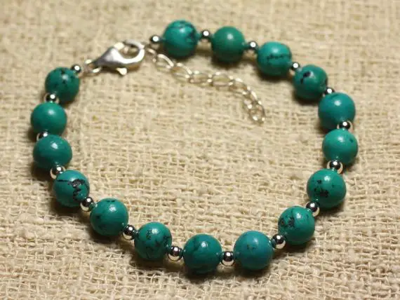 Bracelet Argent 925 Et Perles De Pierre Turquoise Naturelle 8mm