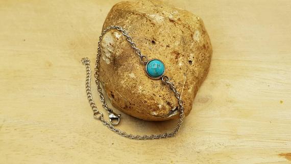 Hypoallergenic Turquoise Chain Bracelet. Reiki Jewelry Uk. December Birthstone. Minimalist Stainless Steel Adjustable Bracelet
