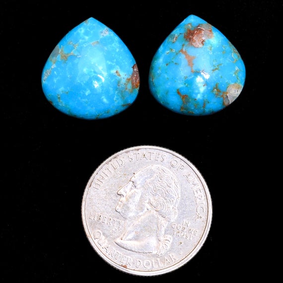 Genuine Turquoise Gemstone Cabochon Pair, Turquoise 18x18mm Heart Cabs | Natural Turquoise Semi Precious Loose Gemstone Cabochon- 20carats