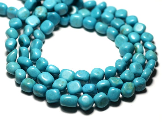 20pc - Perles Pierre Turquoise Synthese Nuggets Olives Ovales 7-10mm Bleu Turquoise - 8741140014336