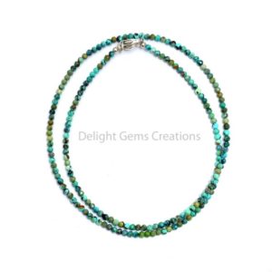 Shop Turquoise Jewelry! Genuine Turquoise Necklace, 2 mm Turquoise Micro Faceted Round Beads Necklace, Green-Blue Turquoise Beaded Necklace, Minimalist Necklace | Natural genuine Turquoise jewelry. Buy crystal jewelry, handmade handcrafted artisan jewelry for women.  Unique handmade gift ideas. #jewelry #beadedjewelry #beadedjewelry #gift #shopping #handmadejewelry #fashion #style #product #jewelry #affiliate #ad