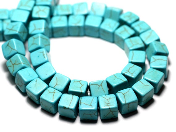 20pc - Perles Turquoise Synthèse Reconstituée Cubes 8mm Bleu Turquoise - 8741140009189