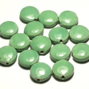 Shop Turquoise Bead Shapes! 4pc – Perles Céramique Porcelaine Palets 16mm Vert Turquoise Pomme Menthe – 8741140017641 | Natural genuine other-shape Turquoise beads for beading and jewelry making.  #jewelry #beads #beadedjewelry #diyjewelry #jewelrymaking #beadstore #beading #affiliate #ad