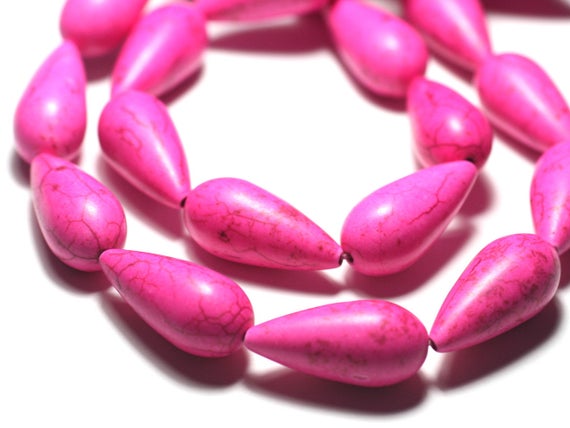 4pc - Perles De Pierre - Turquoise Synthèse Reconstituée Gouttes 25mm Rose - 4558550016775