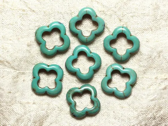10pc - Perles Pierre Turquoise Synthese Fleur Trefle 4 Feuilles 20mm Bleu Turquoise - 4558550034908