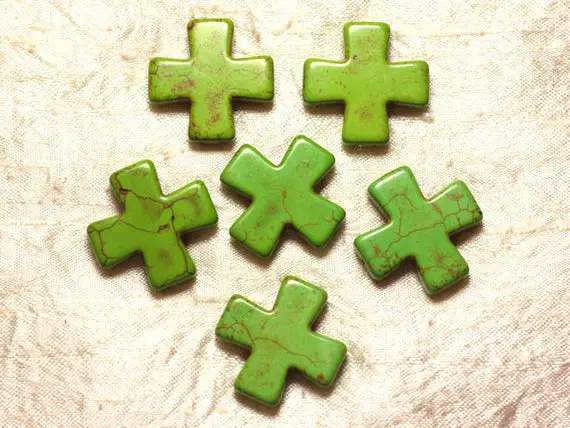 Fil 39cm 12pc Env - Perles De Pierre Turquoise Synthèse Croix 30mm Vert
