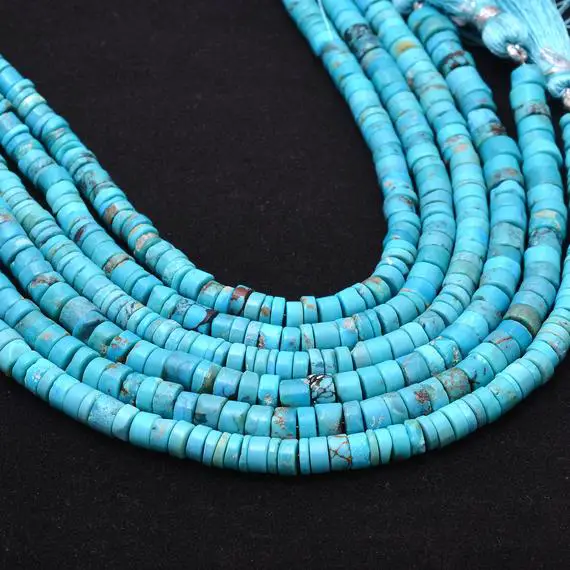 Natural Turquoise Gemstone 5mm-6mm Heishi Smooth Spacer Beads | 8inch Strand | Arizona Blue Turquoise Semi Precious Gemstone Tyre Rondelles