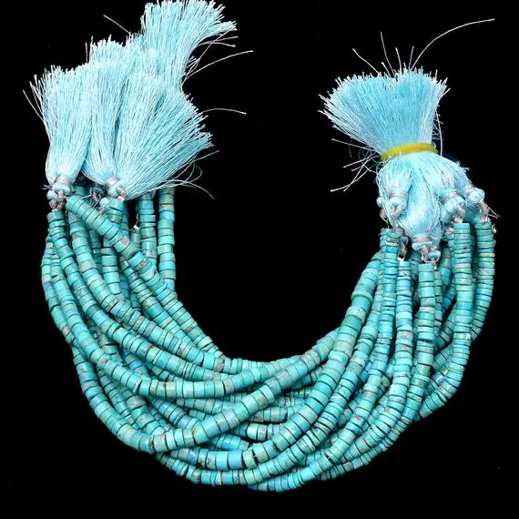 Natural Turquoise Gemstone Beads, Turquoise 5mm-6mm Smooth Spacer Heishi | 8inch Strand | Turquoise Semi Precious Gemstone Tyre Rondelles