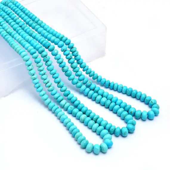 Natural Sleeping Beauty Turquoise Gemstone 3mm-6mm Smooth Rondelle Beads | 16inch Strand | Natural Turquoise Precious Gemstone Loose Beads
