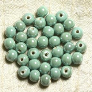 Shop Turquoise Round Beads! 100pc – Perles Ceramique Porcelaine Boules 8mm Vert Turquoise Menthe Pastel | Natural genuine round Turquoise beads for beading and jewelry making.  #jewelry #beads #beadedjewelry #diyjewelry #jewelrymaking #beadstore #beading #affiliate #ad