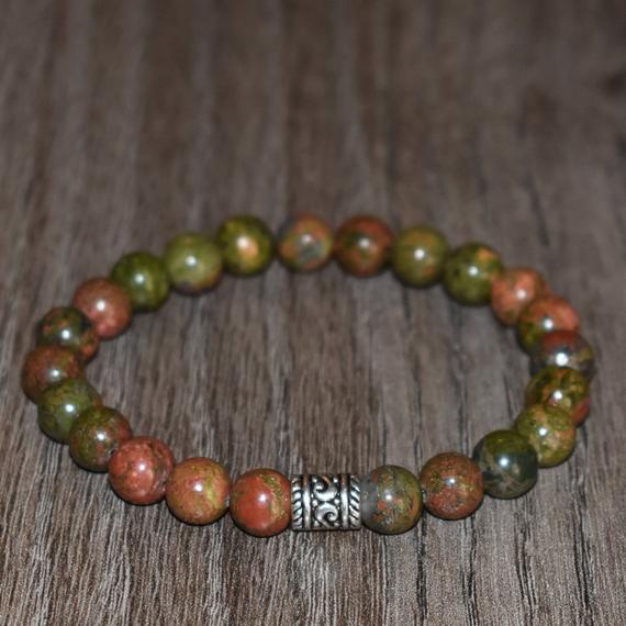 Genuine Unakite Bracelet For Women, Fertility Bracelet, Healing Wrist Mala, Relationship Bracelet, Calming Bracelet, Meditation, Ornate