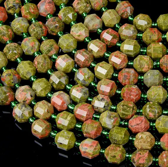 6mm Unakite Gemstone Faceted Prism Double Point Cut Loose Beads Bulk Lot 1,2,6,12 And 50 (d29)