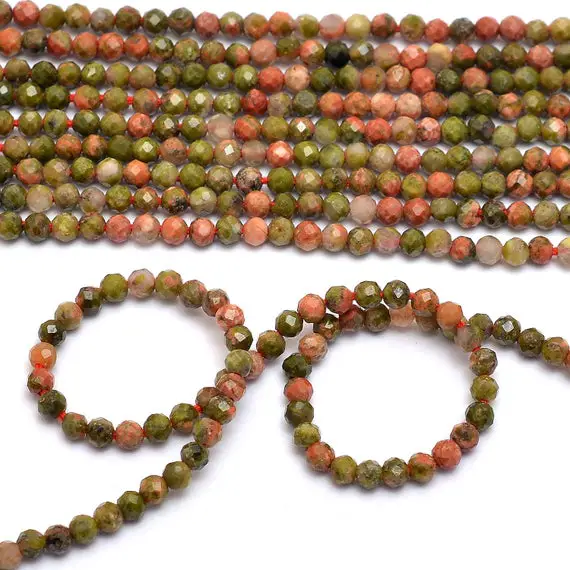 Aaa+ Unakite Gemstone 2mm-3mm Micro Faceted Rondelle Beads | Natural Unakite Semi Precious Gemstone Beads For Jewelry Making | 13inch Strand