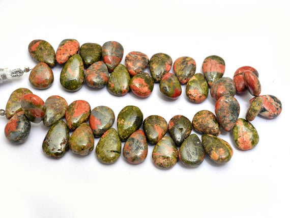 Aaa Unakite Gemstone Briolette Smooth Pear Beads | Natural Unakite Semi Precious Gemstone 9x12mm-10x14mm Bead For Jewelry Making | 4" Strand