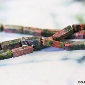 Shop Unakite Bead Shapes! S/ Unakite 4x13mm/ 5x8mm Rectangle beads 16" strand Natural green red mixed color beads for dangling earrings making | Natural genuine other-shape Unakite beads for beading and jewelry making.  #jewelry #beads #beadedjewelry #diyjewelry #jewelrymaking #beadstore #beading #affiliate #ad