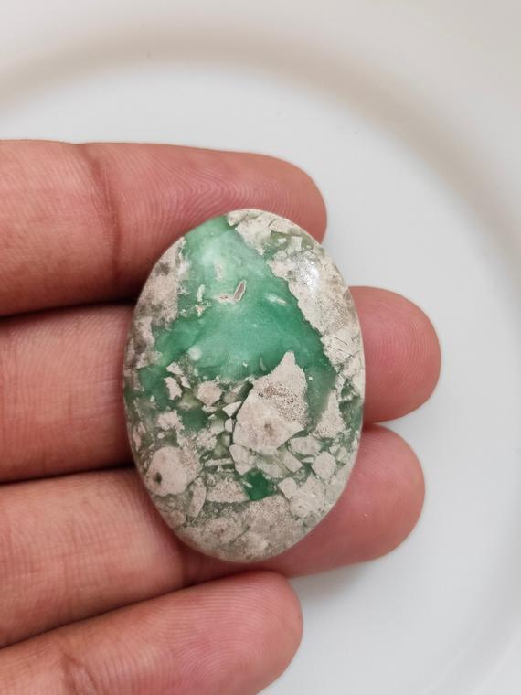 Top Natural Variscite Cabochon Gemstone,low Price! Variscite Gemstone, Green Variscite Gemstone For Jewelery Dimensions-38x26x7mm Wt-8.5gm..