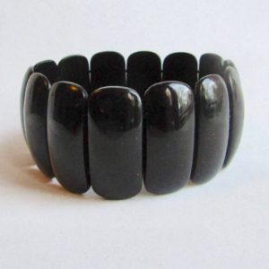 Shop Jet Jewelry! Vintage Genuine Whitby Jet Rounded Edge Elastic Stretch Morning Jewelry Bracelet | Natural genuine Jet jewelry. Buy crystal jewelry, handmade handcrafted artisan jewelry for women.  Unique handmade gift ideas. #jewelry #beadedjewelry #beadedjewelry #gift #shopping #handmadejewelry #fashion #style #product #jewelry #affiliate #ad