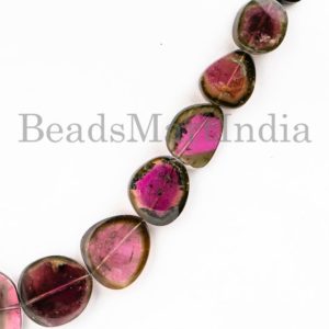 Shop Watermelon Tourmaline Beads! AAA Quality Watermelon Tourmaline Slice Beads Necklace, 6×8-15x17mm Tourmaline Nuggets, Watermelon Tourmaline Beads, Tourmaline Necklace | Natural genuine chip Watermelon Tourmaline beads for beading and jewelry making.  #jewelry #beads #beadedjewelry #diyjewelry #jewelrymaking #beadstore #beading #affiliate #ad