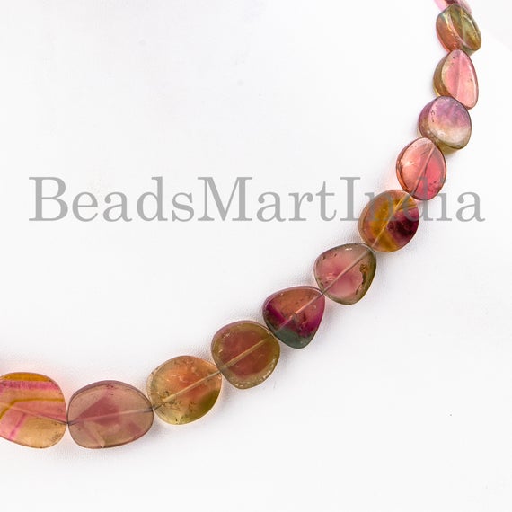 High Quality Aaa Watermelon Tourmaline Smooth Slice Nugget Necklace, 7x7.5-13x16mm Tourmaline Nugget Beads, Watermelon Tourmaline Necklace