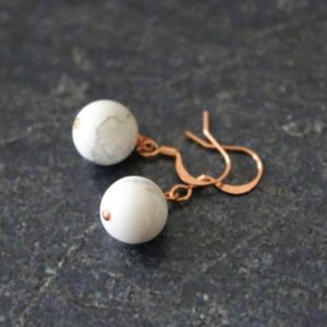 Shop Howlite Earrings! White Copper Earrings, White Howlite Earrings, White Howlite Copper Earrings, White Jewelry, White Howlite Jewelry, 10mm White Globe | Natural genuine Howlite earrings. Buy crystal jewelry, handmade handcrafted artisan jewelry for women.  Unique handmade gift ideas. #jewelry #beadedearrings #beadedjewelry #gift #shopping #handmadejewelry #fashion #style #product #earrings #affiliate #ad