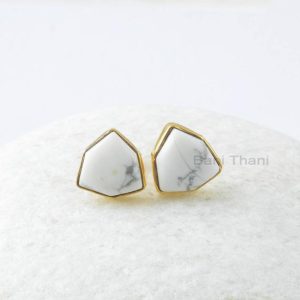 Shop Howlite Jewelry! White Howlite Stud Earrings – Handcrafted Studs – Pure Silver – 10mm Trillion Hexagon – Gemstone Jewelry – Jewelry For Wife – Gift For Yoga | Natural genuine Howlite jewelry. Buy crystal jewelry, handmade handcrafted artisan jewelry for women.  Unique handmade gift ideas. #jewelry #beadedjewelry #beadedjewelry #gift #shopping #handmadejewelry #fashion #style #product #jewelry #affiliate #ad