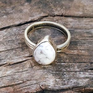 Shop Howlite Rings! White Howlite Ring, 92.5% silver ring, Water-Drop stone ring, White Buffalo Ring, White Turquoise Ring, Statement ring,Valentin's Gifts idea | Natural genuine Howlite rings, simple unique handcrafted gemstone rings. #rings #jewelry #shopping #gift #handmade #fashion #style #affiliate #ad