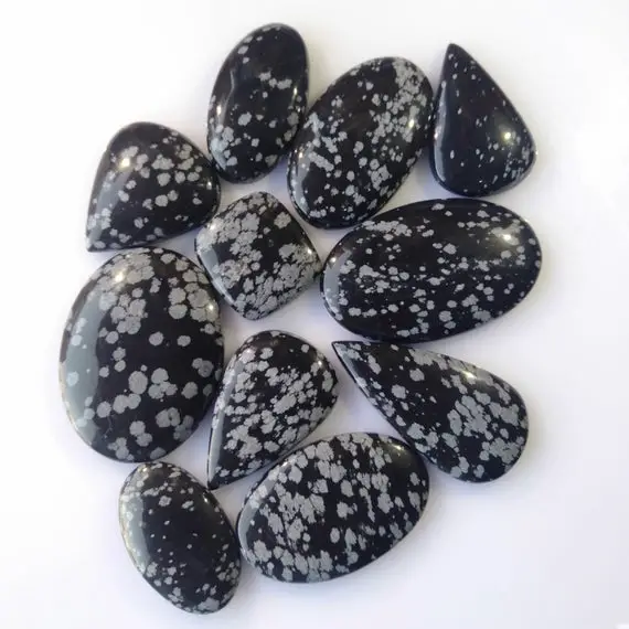 Wholesale Cabochon Lot, Natural Snowflake Obsidian Cabochon Lot, Mix Shape Snowflake Obsidian Loose Gemstone Lot, Wire Wrapping Supply A-107