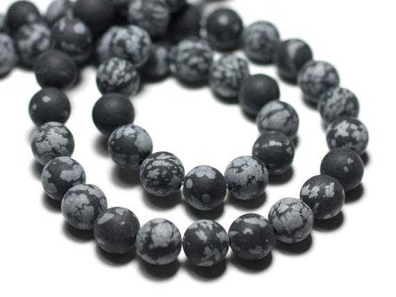 Fil 39cm 60pc Env - Perles De Pierre - Obsidienne Flocon De Neige Mouchetée Boules 6mm Mat Sablé Givré