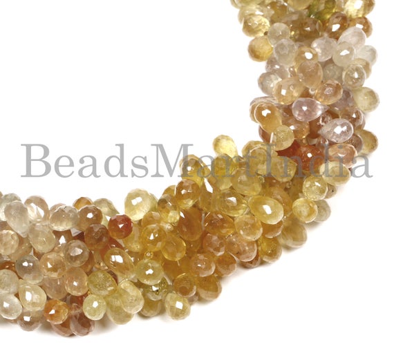 High Quality Yellow Sapphire Faceted Drop Shape Beads, 4.50x7-5x9 Mm Sapphire Faceted Beads, Yellow Sapphire Drop Shape Beads Natural Beads