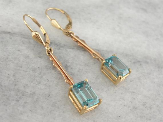 Blue Zircon And Rose Gold, Art Deco Earrings 0t7fw6-n