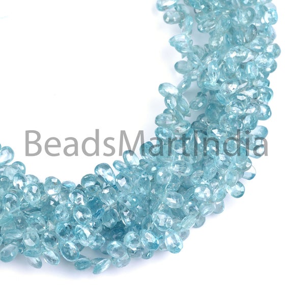 Blue Zircon Faceted Pears Shape Beads, 4x7-5x8mm Blue Zircon Pears Shape Beads Side Drill, Blue Zircon Fancy Pears Beads, Zircon Fancy Bead