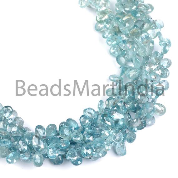 Blue Zircon Faceted Pears Shape Beads, 4x7-5x8mm Blue Zircon Pears Shape Beads Side Drill, Blue Zircon Fancy Pears Beads, Zircon Fancy Bead