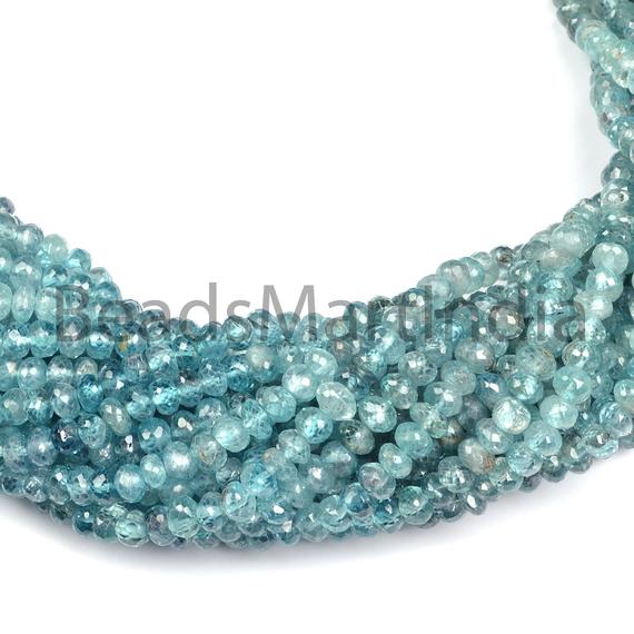 Blue Zircon Shaded Faceted Rondelle Beads, 4-4.25mm Natural Blue Zircon Rondelle Shape Beads, Blue Zircon Natural Shaded Faceted Beads