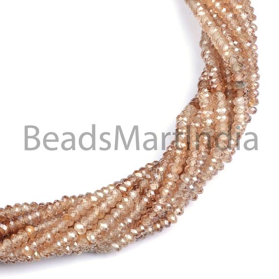 Brown Zircon Shaded Machine Cut Faceted Rondelle 3.5-4mm Beads, Brown Zircon Shaded Diamond Cut Beads, Brown Color Zircon Natural Bead
