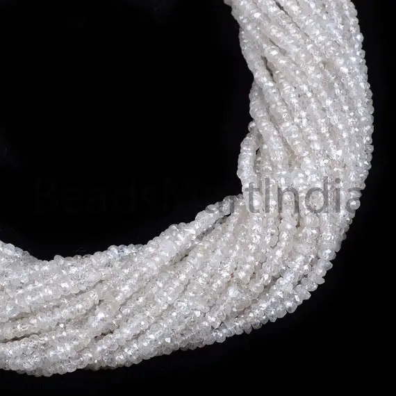 White Zircon Faceted Rondelle Beads, 3-3.50 Mm Zircon Natural Indian Cut Faceted Beads, White Color Zircon Natural Bead,white Zircon Beads
