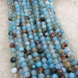 Shop Agate Faceted Beads! 6mm Faceted Mixed Pale Blue/Brown Agate Round/Ball Shaped Beads – 15.5" Strand (Approximately 64 Beads) – Natural Semi-Precious Gemstone | Natural genuine faceted Agate beads for beading and jewelry making.  #jewelry #beads #beadedjewelry #diyjewelry #jewelrymaking #beadstore #beading #affiliate #ad