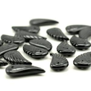 Shop Black Agate Beads! 25X12MM Black Agate Gemstone Carved Angel Wing Beads BULK LOT 2,6,12,24,48 (90187202-001) | Natural genuine beads Agate beads for beading and jewelry making.  #jewelry #beads #beadedjewelry #diyjewelry #jewelrymaking #beadstore #beading #affiliate #ad