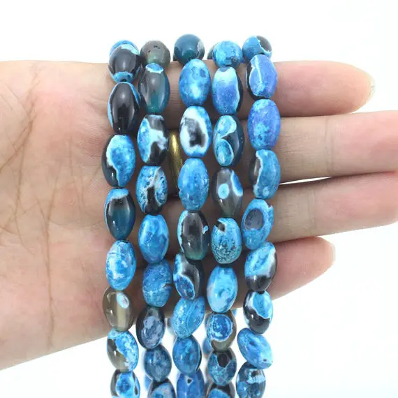8x12mm Blue Agate Beads,rice Shaped Agate Beads,loose Tube/braelagate Beads,agate Gemstone For Jewelry Making-33 Pieces---15inches--eb232