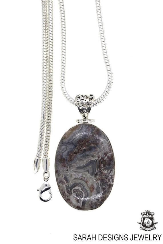 Crazy Lace Agate Pendant & Free 3mm Italian 925 Sterling Silver Chain P4401