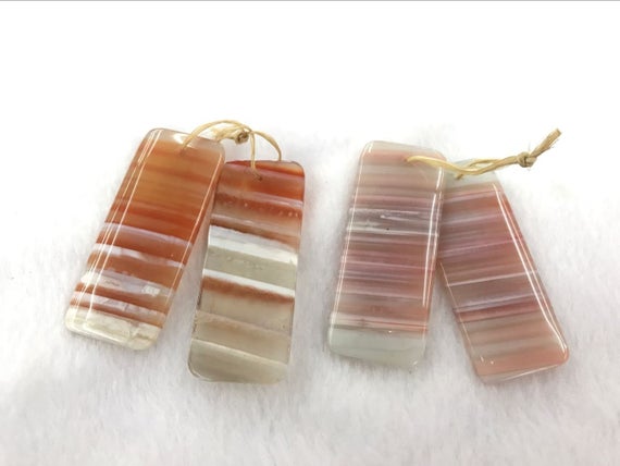Natural Red Banded Agate Rectangle 20x50mm Gemstone Genuine Pendant ---1 Pair (2pcs)