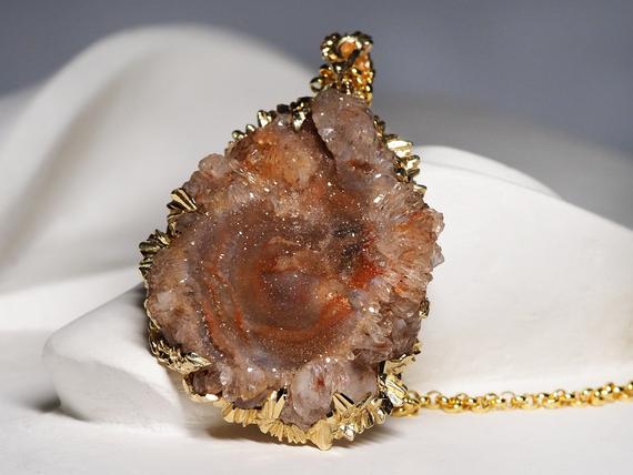 Agate Rose Gold Pendant Raw Gemstone Flower Natural High Unisex Gold Men's Statement Necklace Fine Jewelry September Birthstone Lotr