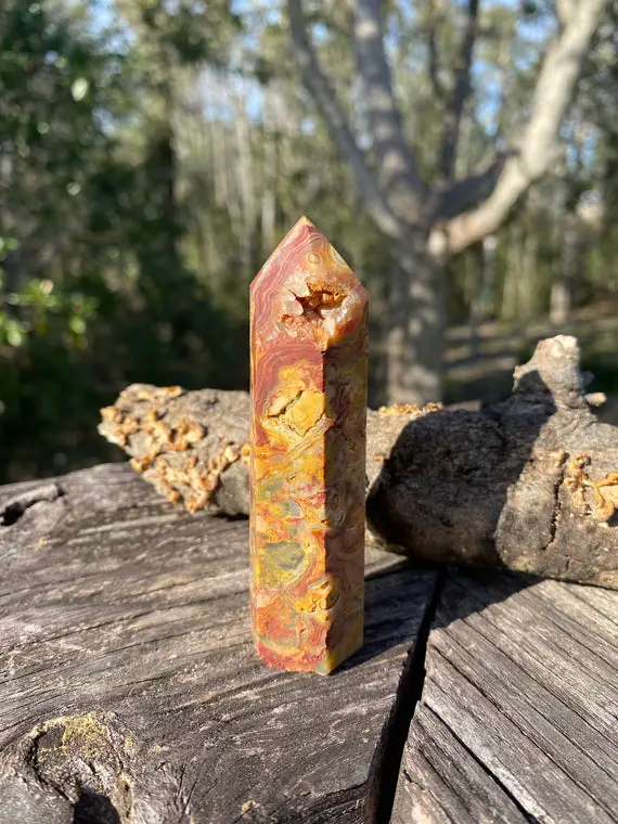 Crazy Lace Agate Crystal Point - Natural Vugs!! - Reiki Charged - Emotional Stability - Grounding & Protection - Boost Optimism - #6